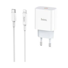 Сетевое зарядное устройство Hoco C76A Plus Type-C PD 20W белое + кабель Type-C to Lightning