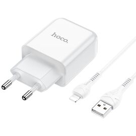 Фото 1. Мережевий зарядний пристрій Hoco N2 USB білий + кабель USB to Lightning | Yuca.com.ua