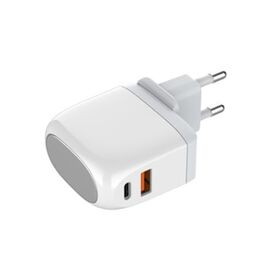 Фото 1. Мережевий зарядний пристрій Ldnio A2522C USB/ Type-C QC PD 30W з дисплеєм білий + кабель Type-C to Type-C | Yuca.com.ua