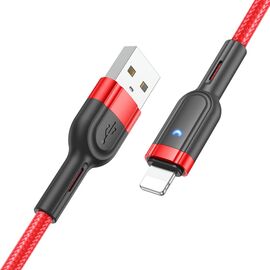 Фото 1. Кабель Hoco U117 з індикатором USB to Lightning 1.2m red | Yuca.com.ua