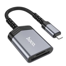 Фото 1. Адаптер перехідник Hoco UA25 2в1 card reader Lightning сірий | Yuca.com.ua