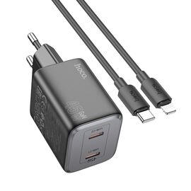 Сетевое зарядное устройство Hoco N42 2 Type-C PD 45W black + кабель Type-C to Lightning