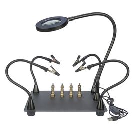 Фото 1. Тримач плат TE-808 з затискачами на гнучких ніжках (4шт), магнітними фіксаторами (4шт), лінзою c LED (d=62мм, 3x) | Yuca.com.ua