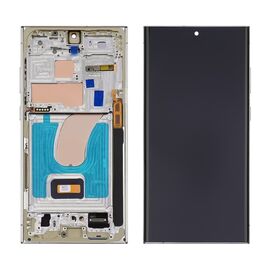 Дисплей для Samsung S918B Galaxy S23 Ultra с чёрным тачскрином и серебристой корпусной рамкой OLED