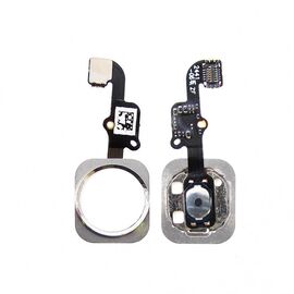 Шлейф для Apple iPhone 6/ 6 Plus на кнопку HOME, с белой кнопкой и серебристым ободком