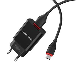 Фото 1. Мережевий зарядний пристрій Borofone BA20A USB чорний + кабель USB to MicroUSB | Yuca.com.ua