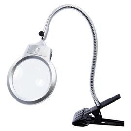 Фото 1. Лупа подвійна на гнучкій нозі з затискачем MG15122-C з LED-підсвічуванням (велика лупа d=125мм, 2x; мала лупа d=26мм, 6x) | Yuca.com.ua