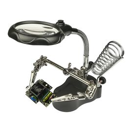 Фото 1. Тримач плат і паяльника MG16126-A з LED-підсвічуванням і подвійною лупою (велика лупа d=65мм, 3.5x; мала лупа d=17, 12x) | Yuca.com.ua