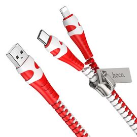Кабель Hoco U97 2в1 USB to Lightning/ Type-C 1m red white