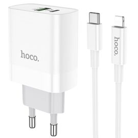 Сетевое зарядное устройство Hoco C80A USB/ Type-C QC PD 20W белое + кабель Type-C to Lightning