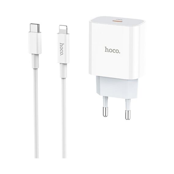 Фото 1. Мережевий зарядний пристрій Hoco C76A Plus Type-C PD 20W білий + кабель Type-C to Lightning | Yuca.com.ua