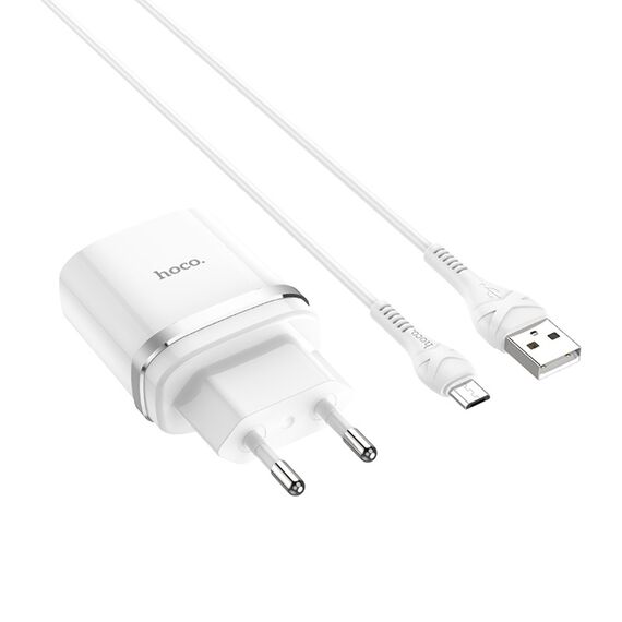 Фото 1. Мережевий зарядний пристрій Hoco C12Q USB QC 18W білий + кабель USB to MicroUSB | Yuca.com.ua
