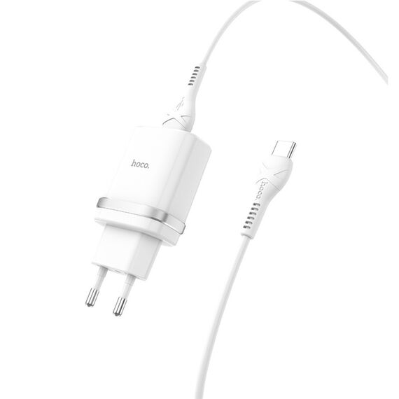 Фото 1. Мережевий зарядний пристрій Hoco C12Q USB QC 18W білий + кабель USB to Type-C | Yuca.com.ua