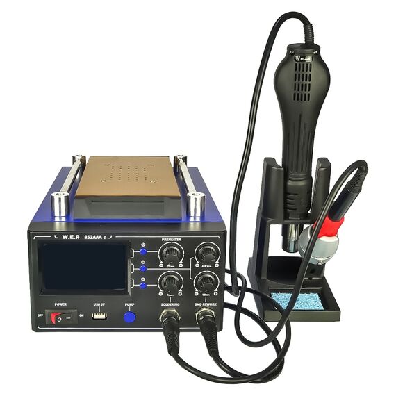 Фото 1. Паяльна станція WEP 853AAA-I, з вбудованим вакуумним сепаратором 9" (20x11см), фен, паяльник, USB 5V | Yuca.com.ua