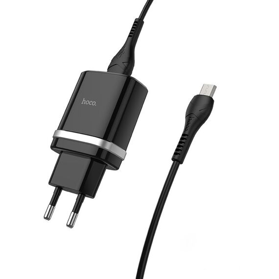 Фото 1. Мережевий зарядний пристрій Hoco C12Q USB QC 18W чорний + кабель USB to MicroUSB | Yuca.com.ua