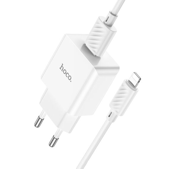 Фото 1. Мережевий зарядний пристрій Hoco C106A USB білий + кабель USB to Lightning | Yuca.com.ua
