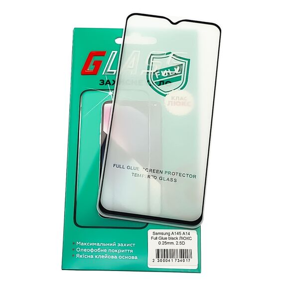 Фото 1. Захисне скло для Samsung A145 A14 Full Glue (0.25 мм, 2.5D, чорне) Люкс | Yuca.com.ua