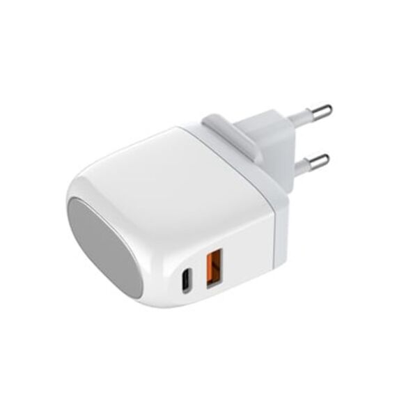 Фото 1. Мережевий зарядний пристрій Ldnio A2522C USB/ Type-C QC PD 30W з дисплеєм білий + кабель Type-C to Lightning | Yuca.com.ua