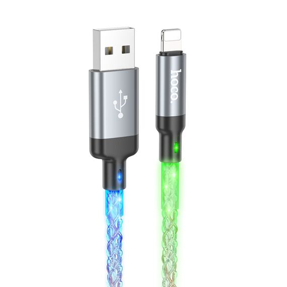 Фото 1. Кабель Hoco U112 з підсвічуванням USB to Lightning 1m grey | Yuca.com.ua