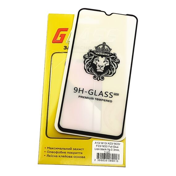 Фото 1. Захисне скло для Samsung A13/ M13/ A23/ M23/ F23/ M33 Full Glue Lion (0.3 мм, 2.5D, чорне) | Yuca.com.ua