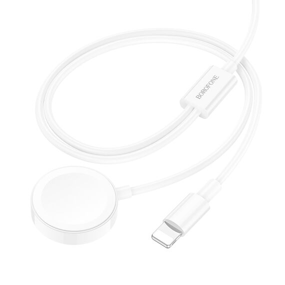 Фото 1. Кабель Borofone BQ22 2в1 USB to Lightning/ iWatch Qi 1.2m white | Yuca.com.ua