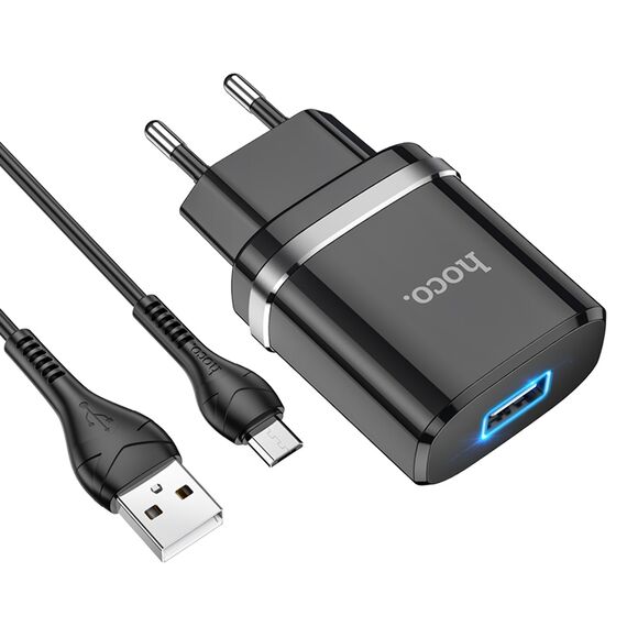 Фото 1. Мережевий зарядний пристрій Hoco N1 USB чорний + кабель USB to MicroUSB | Yuca.com.ua