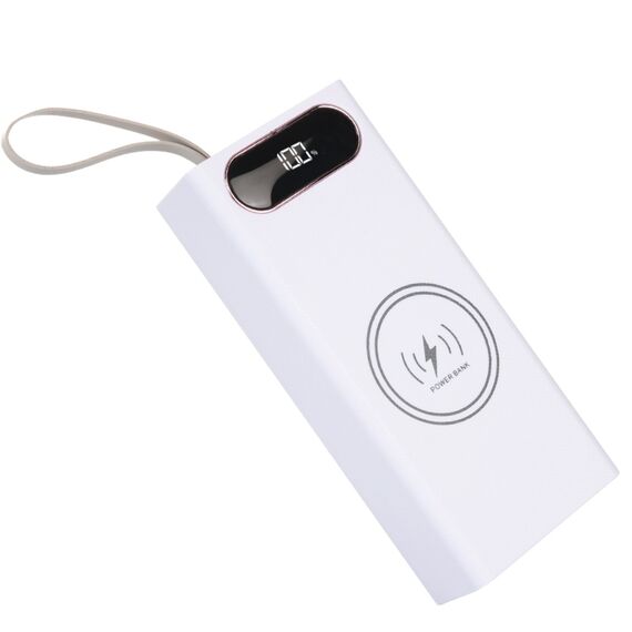 Фото 1. Корпус Multi-powerbank L16, під елементи 18650 до 16 шт, 22.5+15W, з бездротовою зарядкою і ліхтарем, білий | Yuca.com.ua