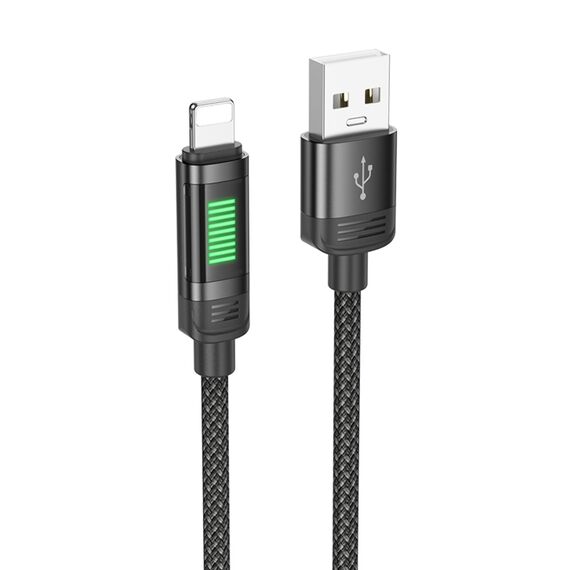 Фото 1. Кабель Hoco U126 з індикатором USB to Lightning 1.2m black | Yuca.com.ua