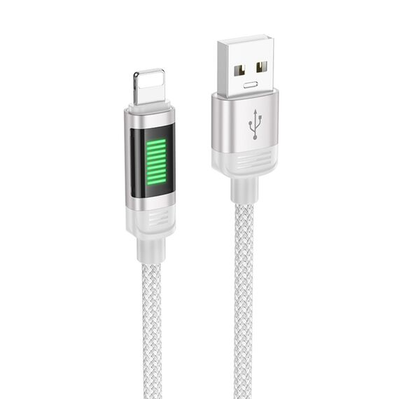 Фото 1. Кабель Hoco U126 з індикатором USB to Lightning 1.2m grey | Yuca.com.ua