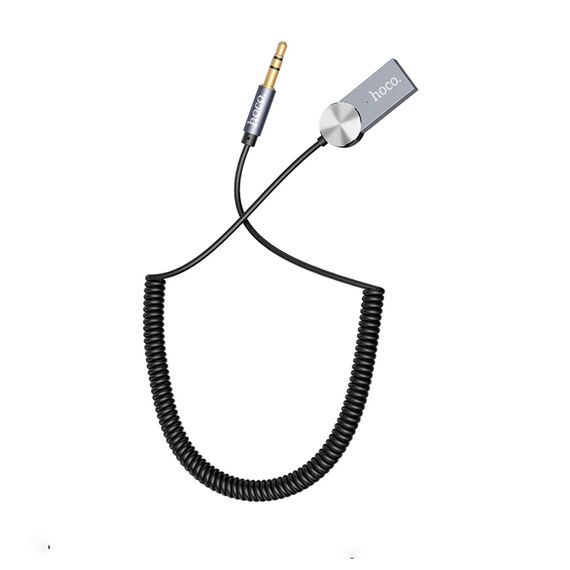 Фото 1. AUX кабель Hoco DUP02 Bluetooth to Jack 3.5 пружинний автомобільний аудіоресивер чорний | Yuca.com.ua