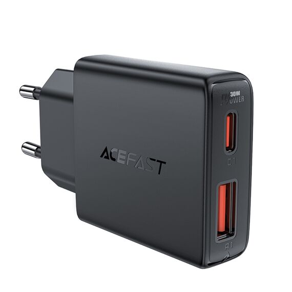 Фото 1. Мережевий зарядний пристрій Acefast A69 USB/ Type-C QC PD 30W GaN чорний | Yuca.com.ua
