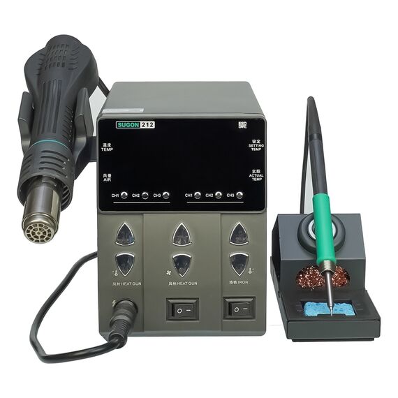 Фото 1. Паяльна станція прецизійна Sugon 212 (паяльник T12, 3 канали пам'яті, 200C-450C, фен, 3 канали пам'яті, 100C-500C, 760W) | Yuca.com.ua