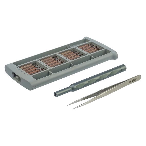 Фото 1. Набір інструментів Kaisi K-3022B з високоміцної сталі S2 (ручка, 20 біт, пінцет) | Yuca.com.ua