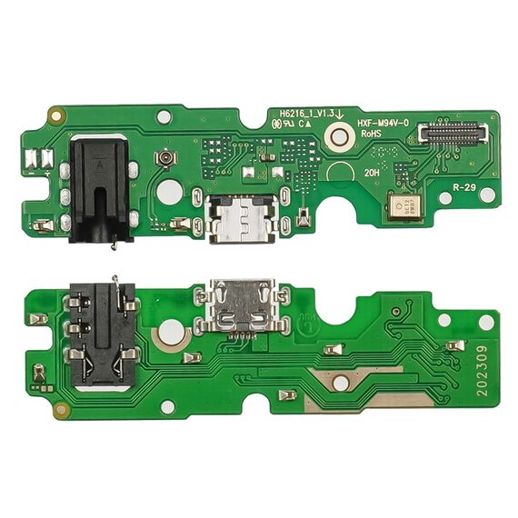 Фото 1. Роз'єм зарядки для TECNO Spark 6 (KE7) на платі з мікрофоном та компонентами | Yuca.com.ua