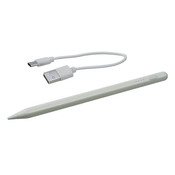 Фото 1. Стилус ємнісний, високоточний, активний з вбудованою батареєю, алюмінієвий, зі світлодіодною індикацією, білий, з сенсорною кнопкою Увімк./ Вимк. | Yuca.com.ua