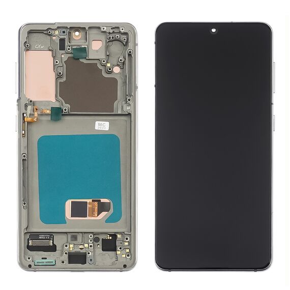 Фото 1. Дисплей для Samsung G990F Galaxy S21 з чорним тачскрином та сріблястою корпусною рамкою OLED | Yuca.com.ua