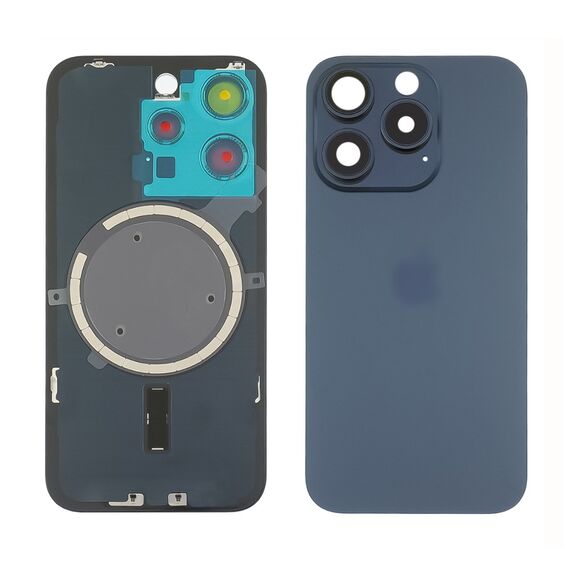 Фото 1. Заднє скло корпусу для Apple iPhone 15 Pro Blue Titanium (синє) з рамкою та склом камери | Yuca.com.ua