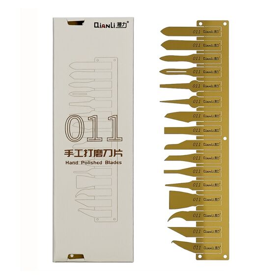 Фото 1. Набір для ремонту друкованих плат та мікросхем QianLi 011-1 (16 прецизійних металевих лопаток під ручки з цангою QianLi та Mega-Idea) | Yuca.com.ua