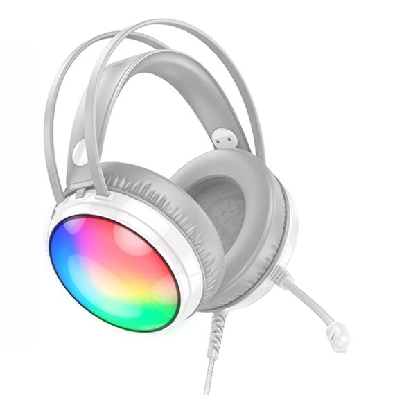 Фото 1. Навушники накладні Borofone BO108 ігрові з мікрофоном та LED підсвічуванням Jack 3.5 white | Yuca.com.ua