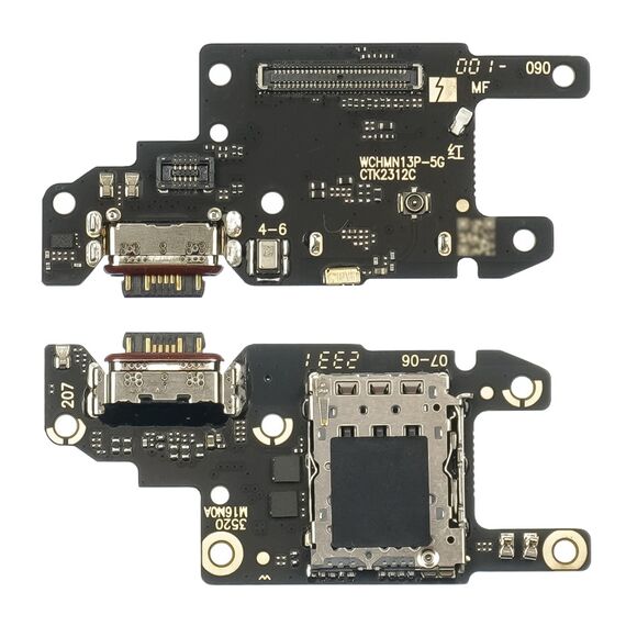 Фото 1. Роз'єм зарядки Xiaomi Redmi Note 13 Pro (5G) на платі з mic. та компонентами | Yuca.com.ua
