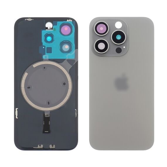 Фото 1. Заднє скло корпусу для Apple iPhone 15 Pro Natural Titanium (сіре) з рамкою та склом камери | Yuca.com.ua