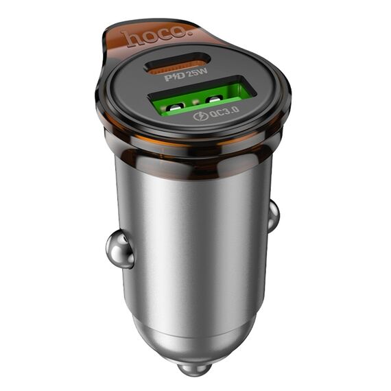 Фото 1. Автомобільний зарядний пристрій Hoco NZ16A USB/Type-C 43W PD QC 25W metal grey | Yuca.com.ua