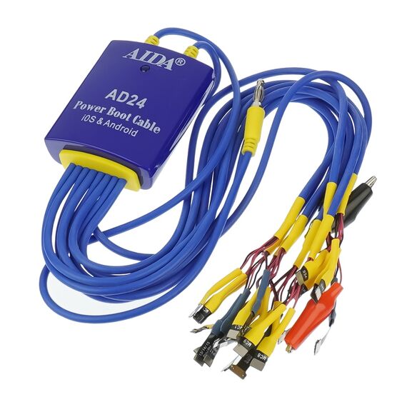 Фото 1. Кабелі для блоків живлення Aida AD24, з крокодилами та роз'ємами для підключення плат (iPhone 5S-15 Pro Max/Android) | Yuca.com.ua