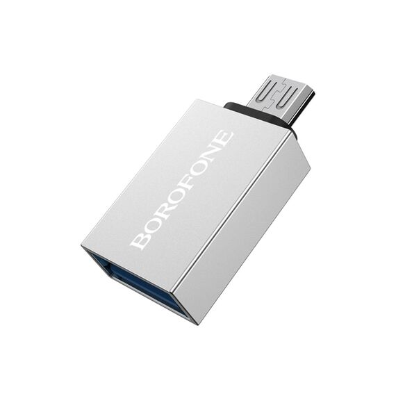 Фото 1. Адаптер перехідник Borofone BV2 MicroUSB to USB 3.0 (F) сріблястий | Yuca.com.ua