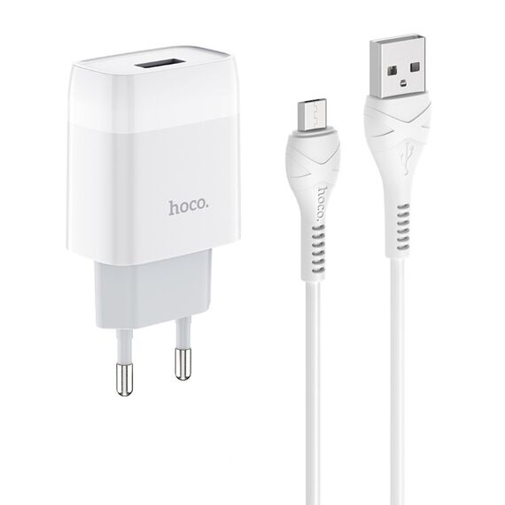 Фото 1. Мережевий зарядний пристрій Hoco C72A USB білий + кабель USB to MicroUSB | Yuca.com.ua