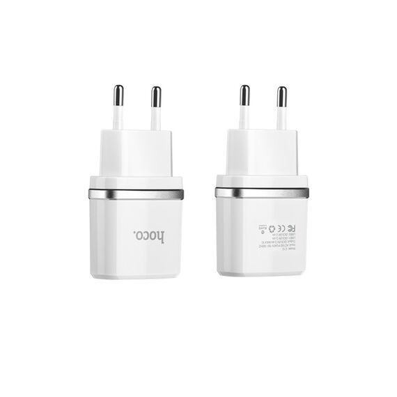 Фото 1. Мережевий зарядний пристрій Hoco C12 2 USB білий | Yuca.com.ua