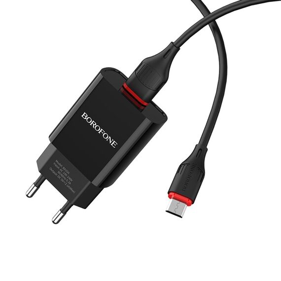 Фото 1. Мережевий зарядний пристрій Borofone BA20A USB чорний + кабель USB to MicroUSB | Yuca.com.ua