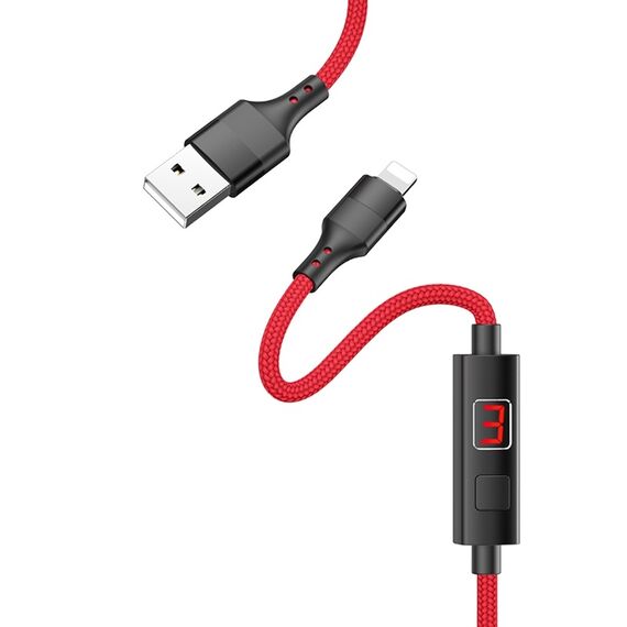 Фото 1. Кабель Hoco S13 з таймером USB to Lightning 1.2m red | Yuca.com.ua