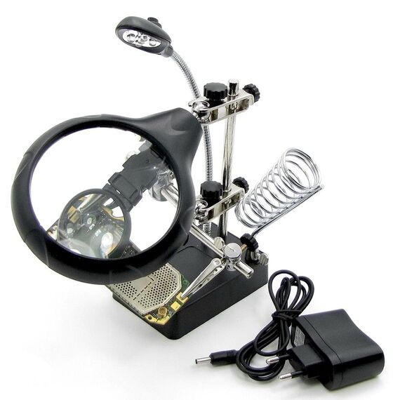 Фото 1. Тримач плат і паяльника MG16129-C з LED-підсвічуванням і набором луп (d=85мм, 2x; d=32мм, 3.5х; d=32мм, 5x) | Yuca.com.ua