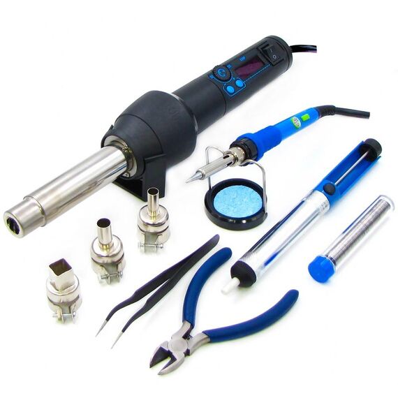 Фото 1. Паяльний набір в кейсі WEP 8858-I & 947-III (паяльник 947-III, термофен 8858-I, інструменти і розхідники) | Yuca.com.ua